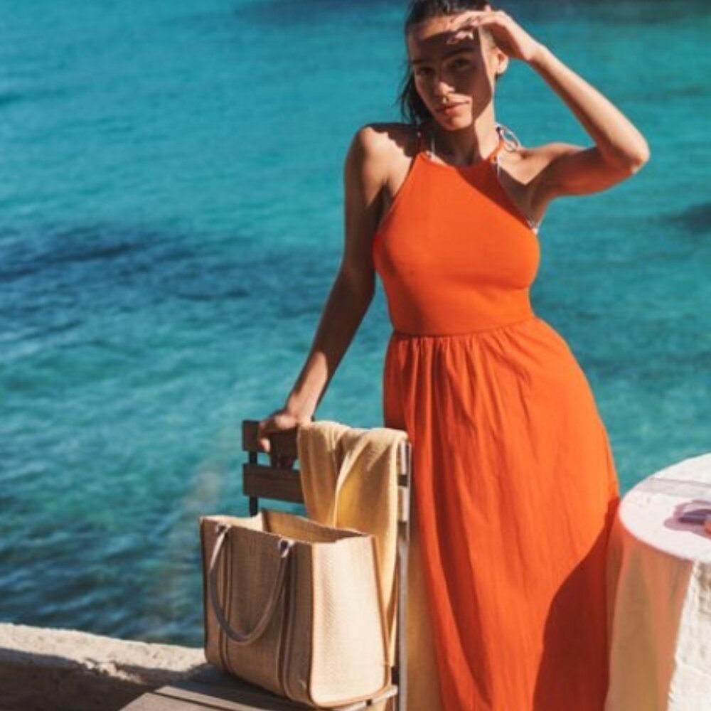 Boden Ribbed Halterneck Midi Dress, Navy, 14 R - NWT